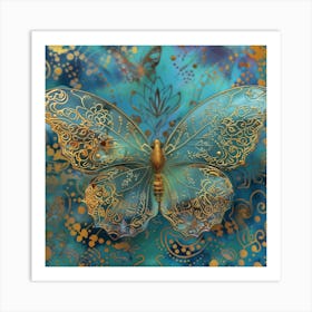 Butterfly On Blue Background Art Print