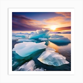 Icebergs At Sunset 54 Art Print