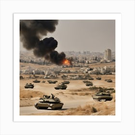 Israeli Tanks In The Desert 1 Art Print