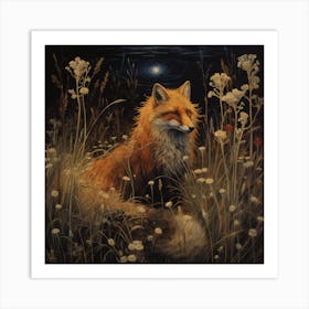 Enchanted Meadow Midnight Magic Fox Art Print. Art Print