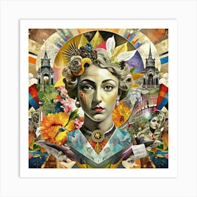 Surreal Collage Of A Woman With Flowers And Cityscapes Art Print