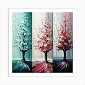 Three different palettes each containing cherries in spring, winter and fall 6 Art Print