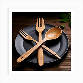 Spoon Fork Knife Utensil Dining Bamboo Ecofriendly Branding Reusable Sustainable Engravin Art Print