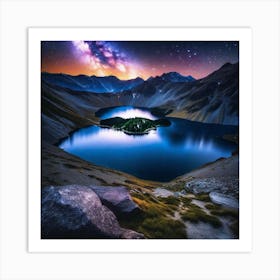Starry Night Over Lake Art Print