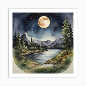 Full Moon In The Mountains Art Print