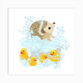 Hedgehog, bubbles and bath time Art Print