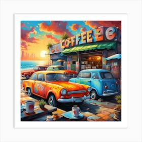 Coastal Cruise Coffee Shop At The Beach Art Print