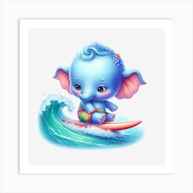 Cute Elephant Surfing Art Print