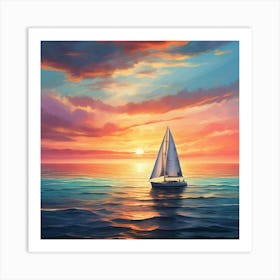 Sailboat At Sunset 8 Art Print