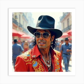 Watercolor Scene Of Michael Jackson In A Vibrant Carnival Setting 1 Art Print