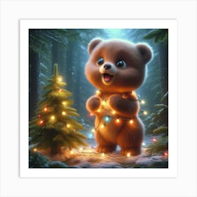 Christmas Bear In The Forest Art Print