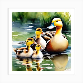 Duck Family Painting Art Print