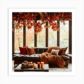 Autumn Living Room Embracing The Essence Of Comfort With A Palette Of Warm Oranges Reds And Golds (3) Art Print