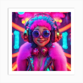 Futuristic Girl With Headphones Art Print