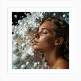 White Girl Sleeping In Bubbles Art Print