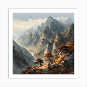 Chinese Mountains Landscape Painting (130) Art Print