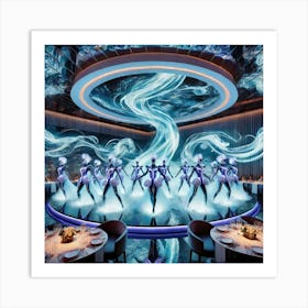 A Futuristic Restaurant Showcasing Live Entertainm Art Print