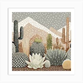 Firefly Modern Abstract Beautiful Lush Cactus And Succulent Garden In Neutral Muted Colors Of Tan, G (12) Art Print