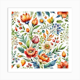 Watercolor Floral Pattern 7 Art Print