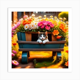 Cat In A Wagon Art Print