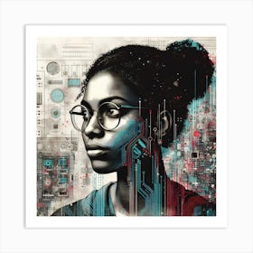 Woman With Technology On Her Face Art Print
