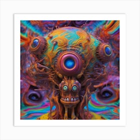 Psychedelic Biomechanical Freaky Wierdo From Another Dimension With A Colorful Background 5 Art Print