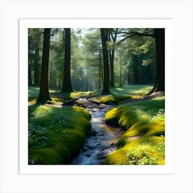 Stream In The Forest Art Print