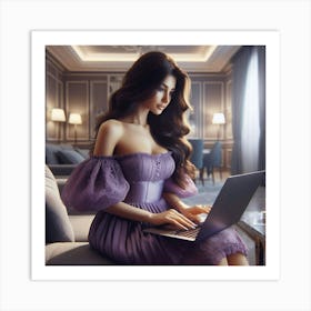 Beautiful Woman Using Laptop 14 Art Print