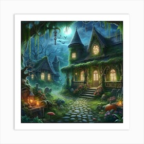 Haunted House At Night Art Print