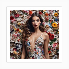 Model in collage dress Art Print