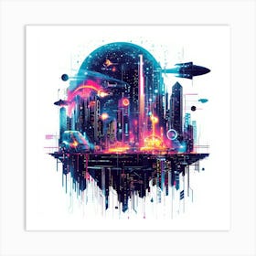 Futuristic City.Generated AI. Wall Art Print 13 Art Print