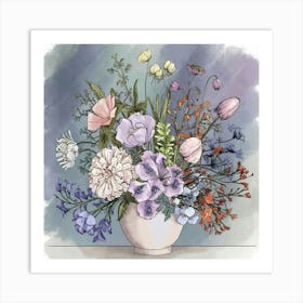 Birth flowers family bouquet 16 Art Print