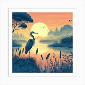 Heron At Sunset 1 Art Print