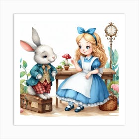 Alice and Peter Rabbit in Wonderland Art Print