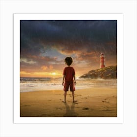 Boy And The Lighthouse Art Print