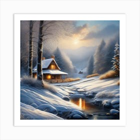 Cabin In The Snow 1 Art Print