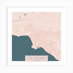 Los Angeles California Pink and Blue Cute Script Street Map 1 Art Print