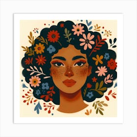 Afro Girl With Flowers Art Print