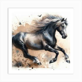 Horse In Motion, Horse Watercolour Art Print 1 Art Print