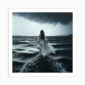 Woman Walking On The Sea Art Print