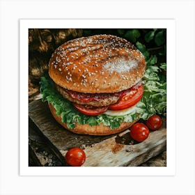 Hamburger With Tomato And Lettuce Art Art Print