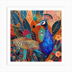 Patchwork Quilted Peacock 1 Art Print