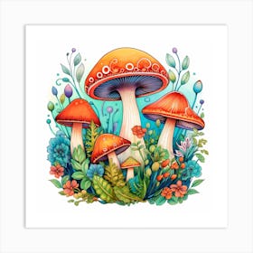 Mushrooms And Flowers 70 Art Print