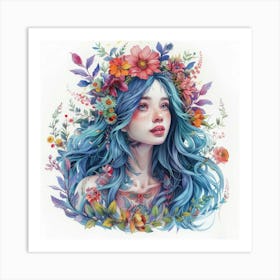 Blue Haired Girl 1 Art Print