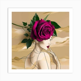 Portrait Of A Woman With A Rose Art Print