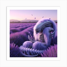 Alien Reflecting In A Lavender Field Art Print