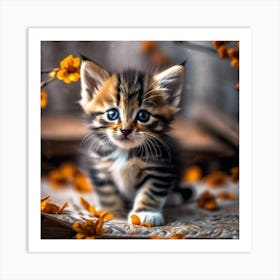 Kitten In Autumn Leaves 1 Art Print