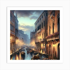 Venetian Canal At Dusk Vintage AI Art Print