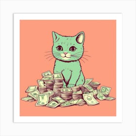 Cat Sitting On Money Art Print