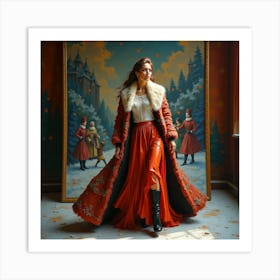 Russian Woman In Red Coat Art Print